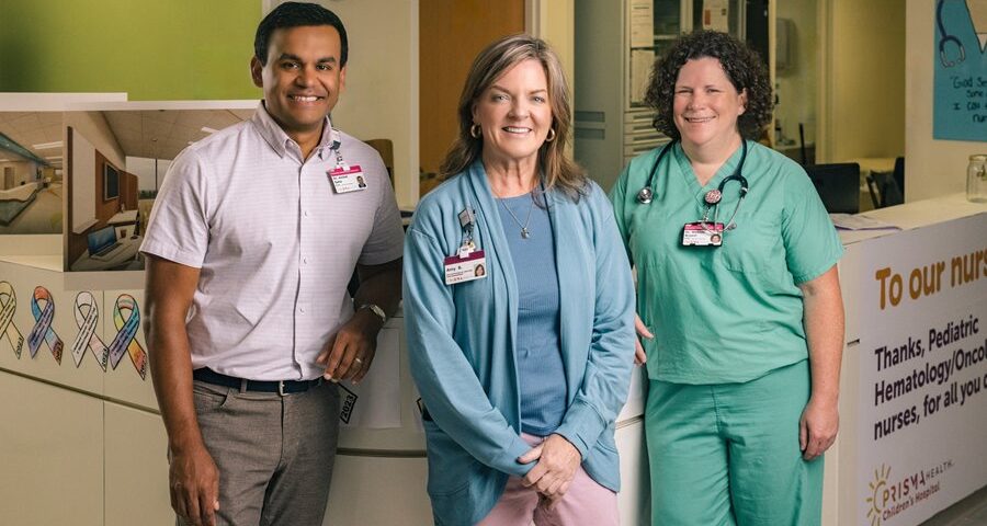 Aniket Saha, MD, Continuum of Care Manager Amy Bowers and Nicole Bryant, MD, are part of the team in the Pediatric Oncology and Hematology Unit at Children's Hospital–Upstate.